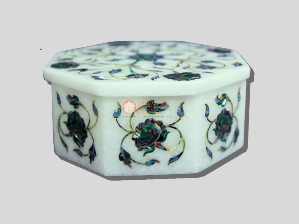 Jewelry Keepsake Box Pauashell Stone Floral Art